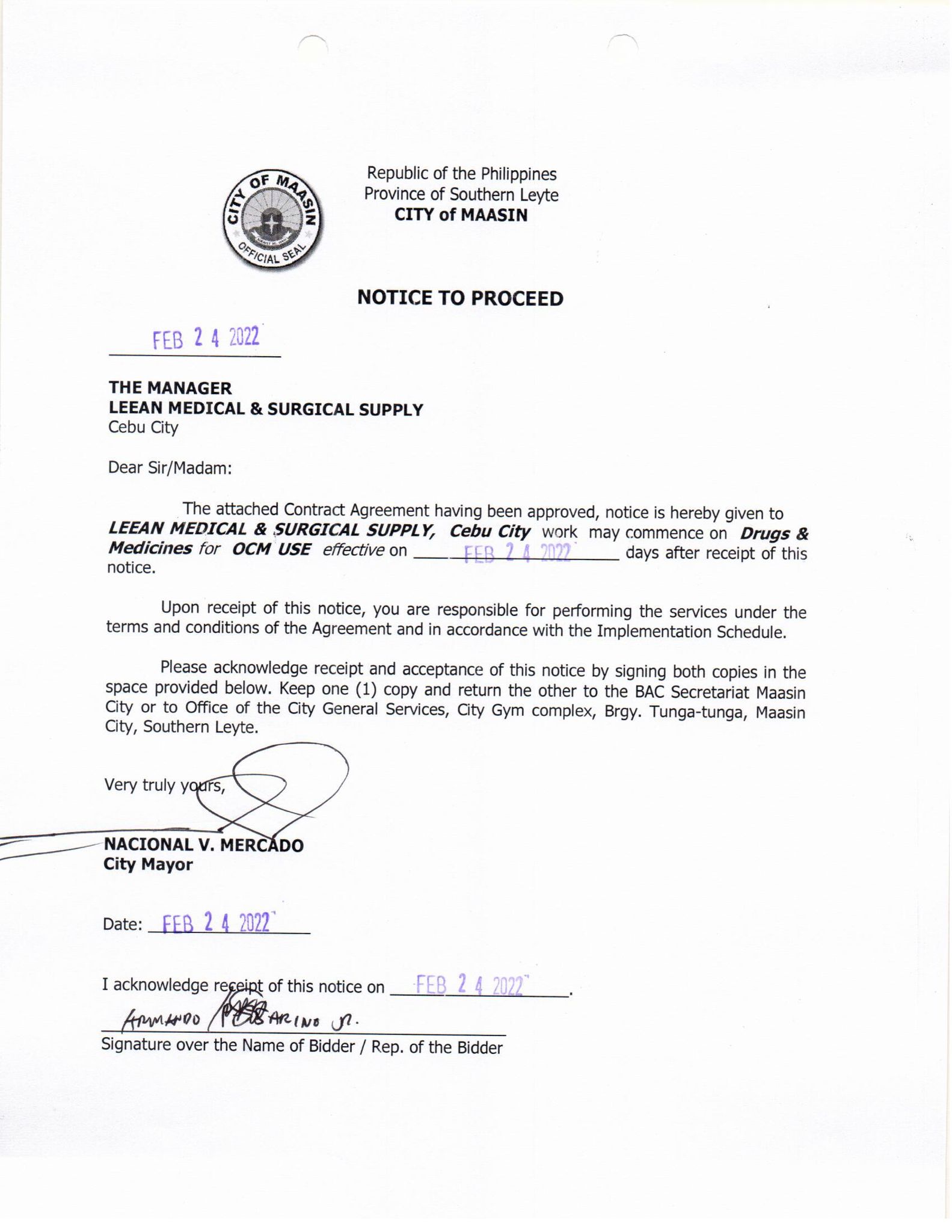 Notice to Proceed 022422