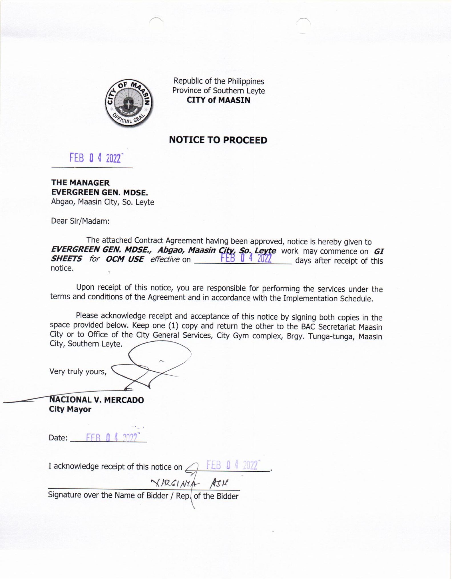 Notice to Proceed 020422